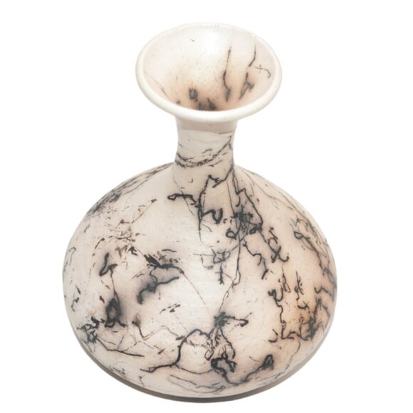 Raku Horsehair Navajo Smoked Cream Black Ceramic Signed Art Studio Pottery Vase - Picture 3 of 8